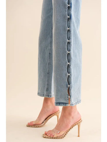 Pearl Embellished Straight Leg Jeans