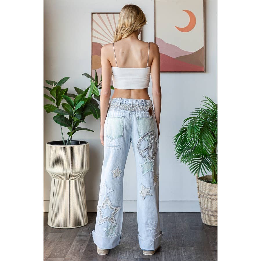 HO WASHED STAR PATCHWORK DETAIL DENIM JEAN