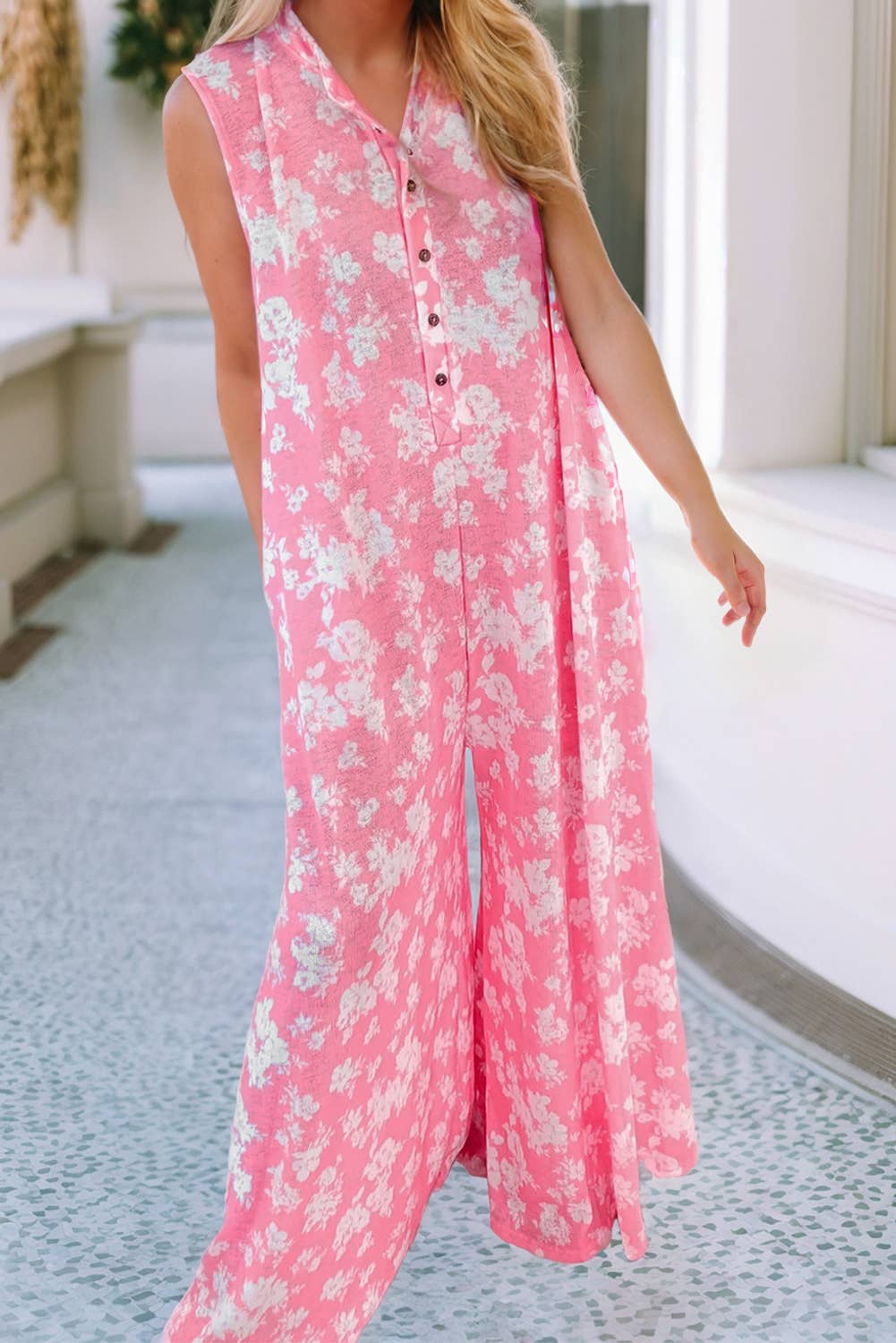 Daisy Floral Wide Leg Relaxed Jumpsuit