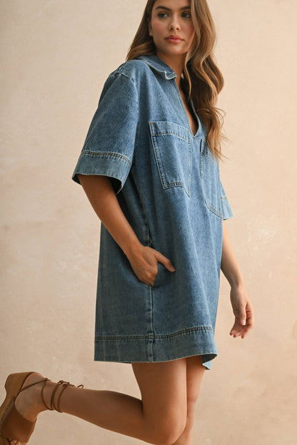 DEMI V-NECK DENIM TUNIC DRESS
