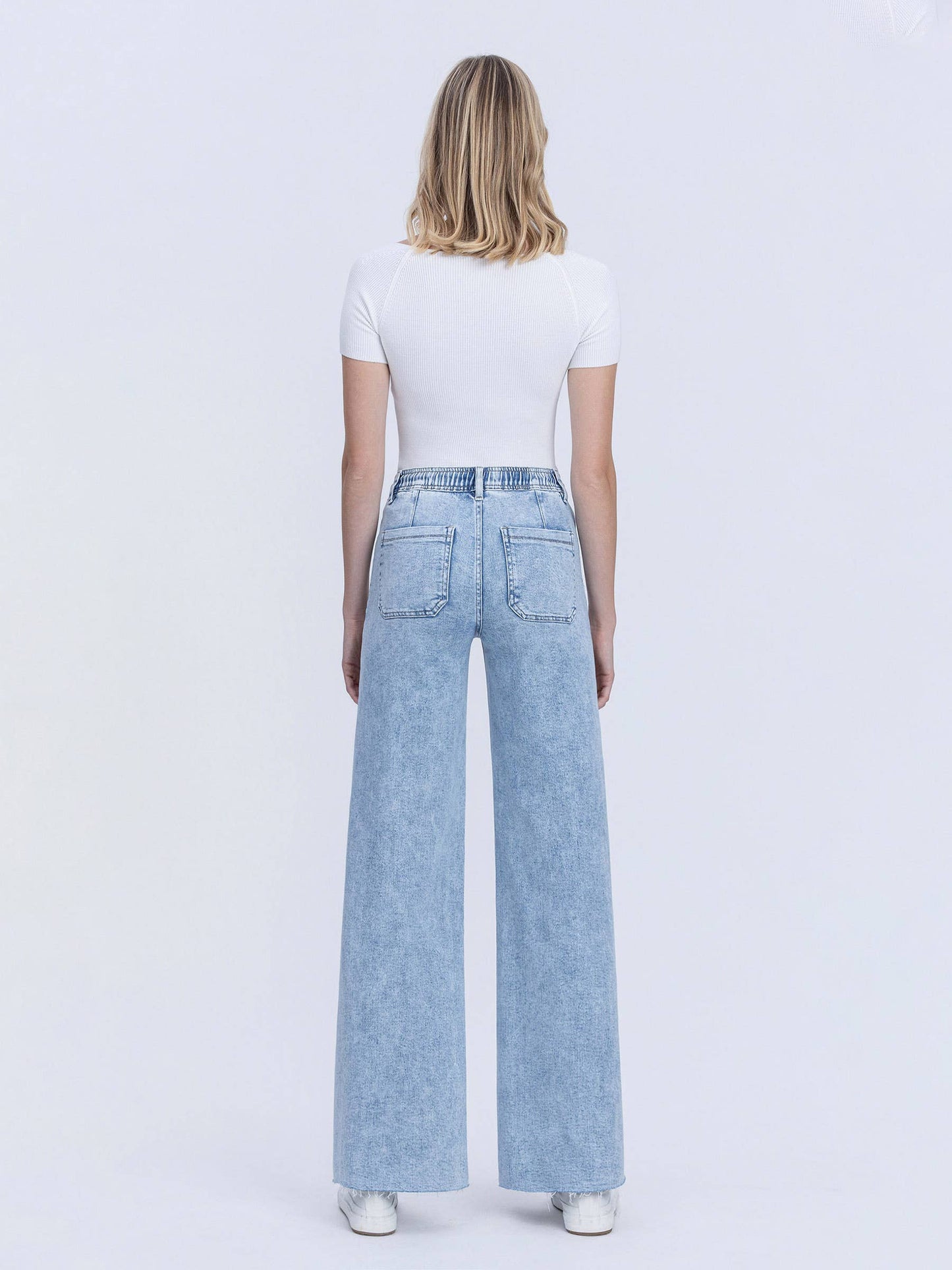KIM HIGH RISE DRAWSTRING WAISTBAND WIDE LEG JEANS