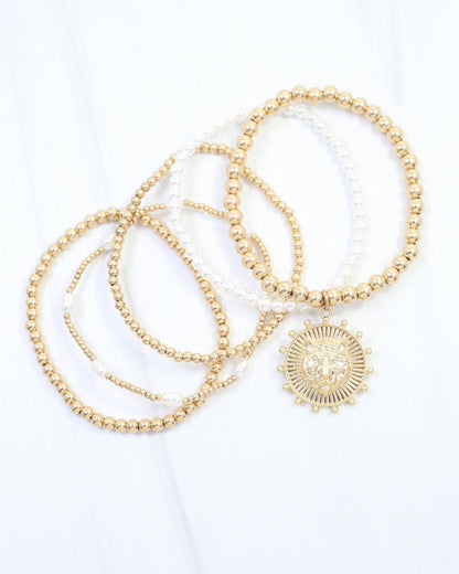 Carmen Coin Beaded Bracelet Set Tiger Worn Gold