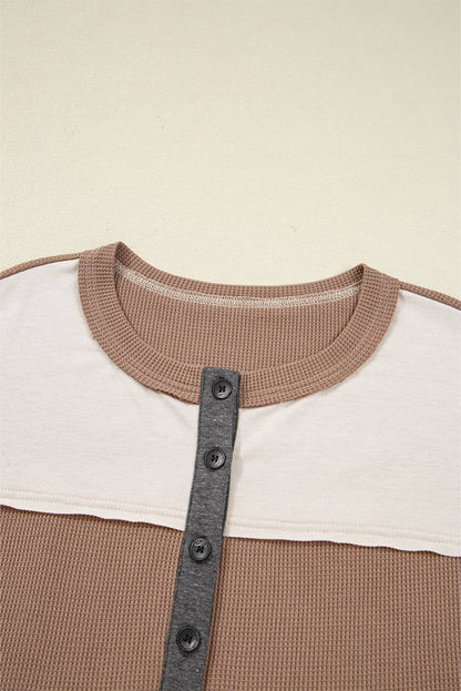 Patchwork Loose Henley Top (S-XL)