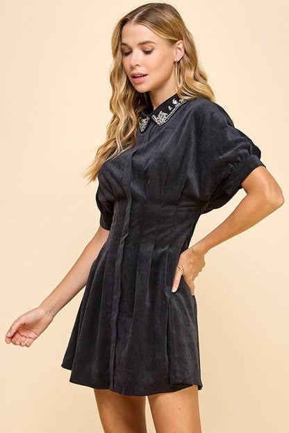 Karina Corduroy Embroidered Detail Dress