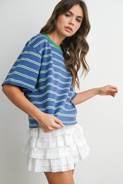 Sam Striped Boxy Cropped T-Shirt