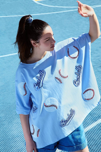 Baseball Sequins Short Sleeve Top
