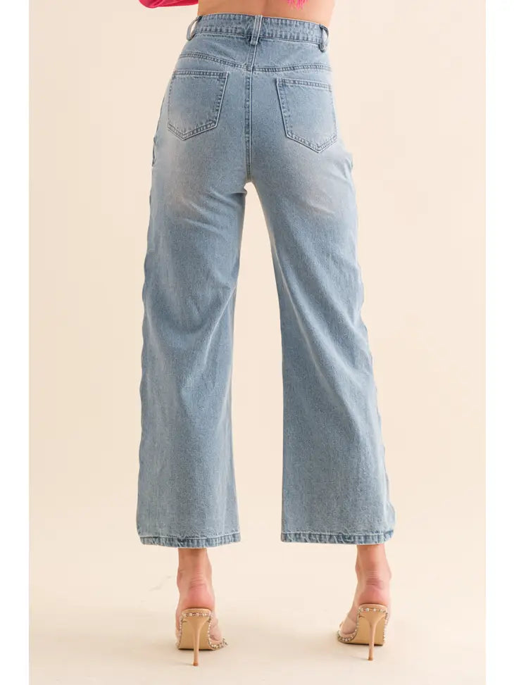 Pearl Embellished Straight Leg Jeans