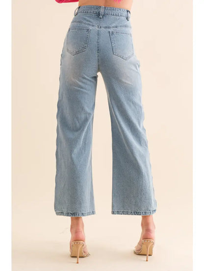 Pearl Embellished Straight Leg Jeans
