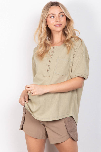 Twisted Sleeve Band Henley Top