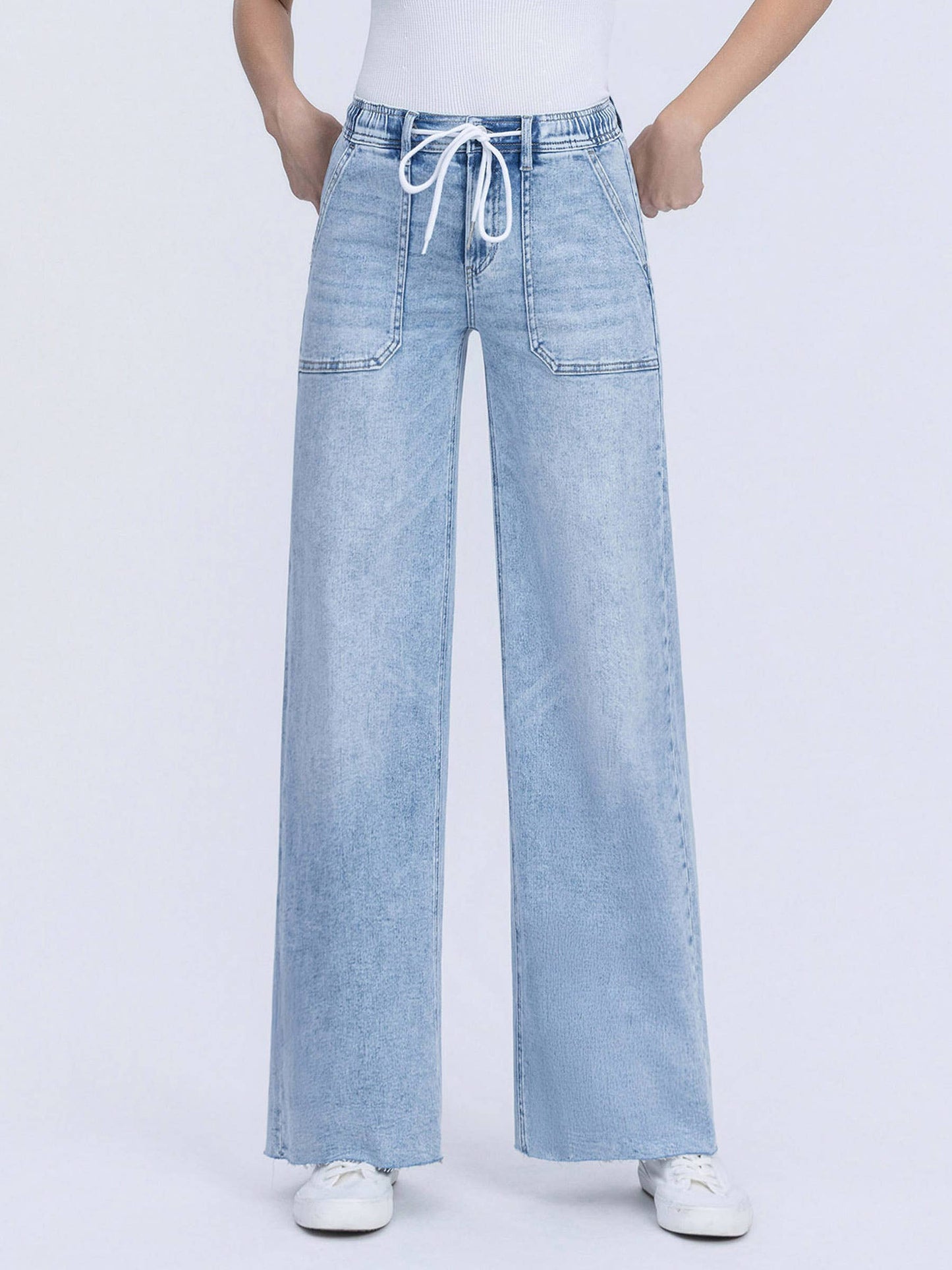 KIM HIGH RISE DRAWSTRING WAISTBAND WIDE LEG JEANS