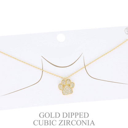 Cubic Zirconia Pave Paw Print Pendant Necklace