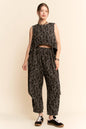 TATUM LEOPARD PRINTED SOFT KNIT CINCH TIE TOP PANTS SET