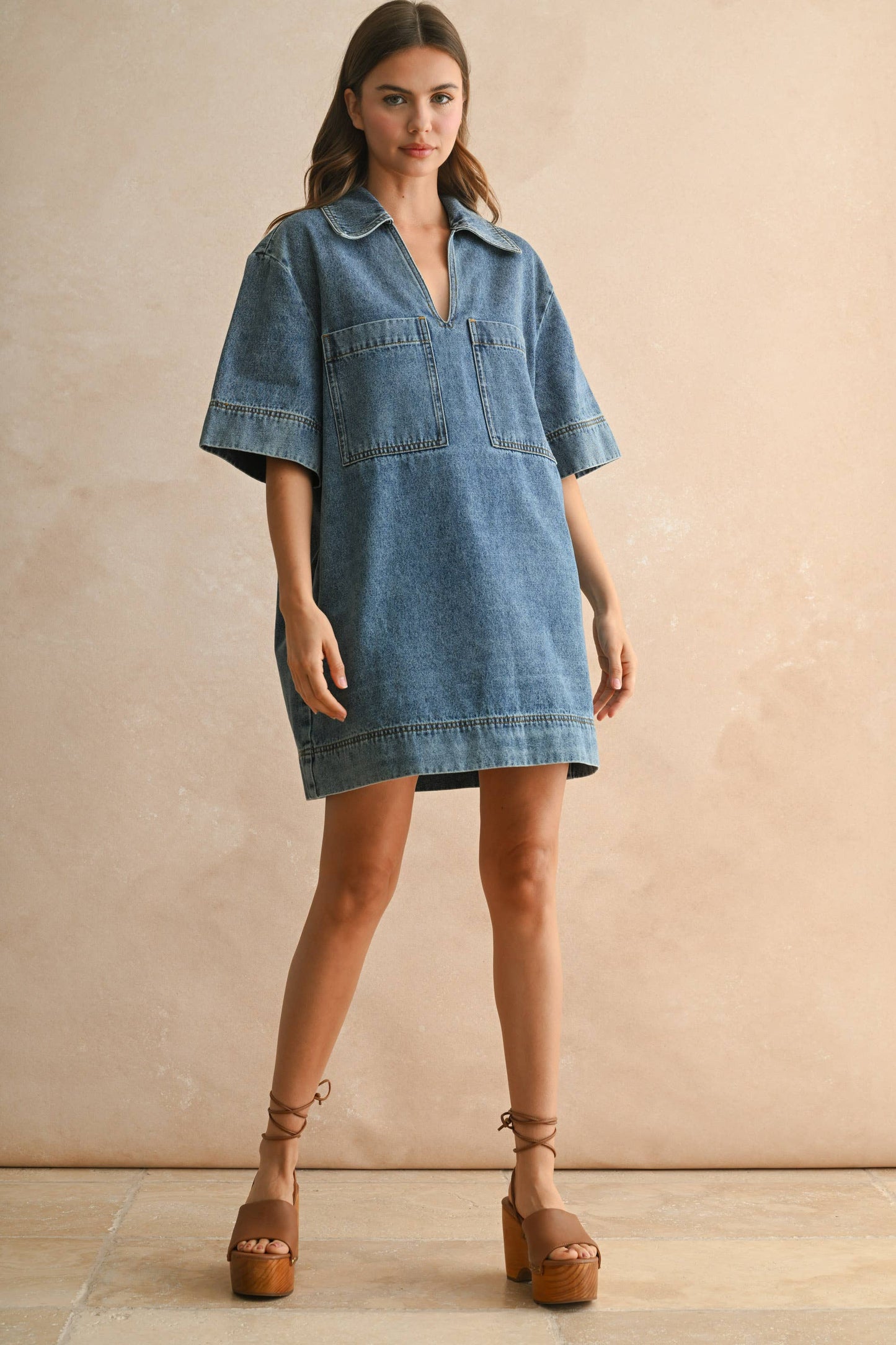 DEMI V-NECK DENIM TUNIC DRESS