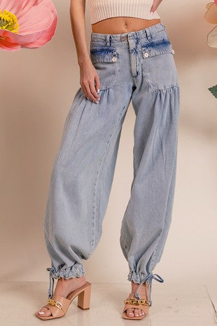 Sahara Washed Denim Wide Leg Pants