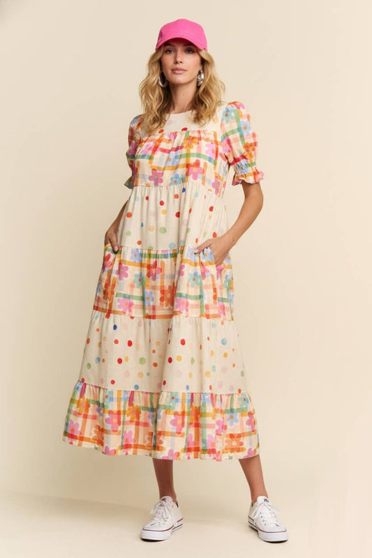 MULTI COLOR FLORAL TIERED DRESS
