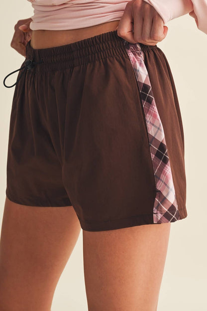 Plaid Side Contrast Block Nylon Shorts