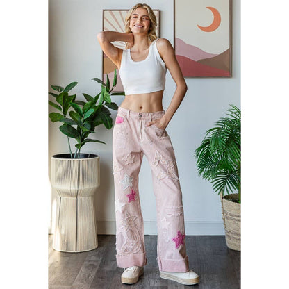 HO WASHED STAR PATCHWORK DETAIL DENIM JEAN