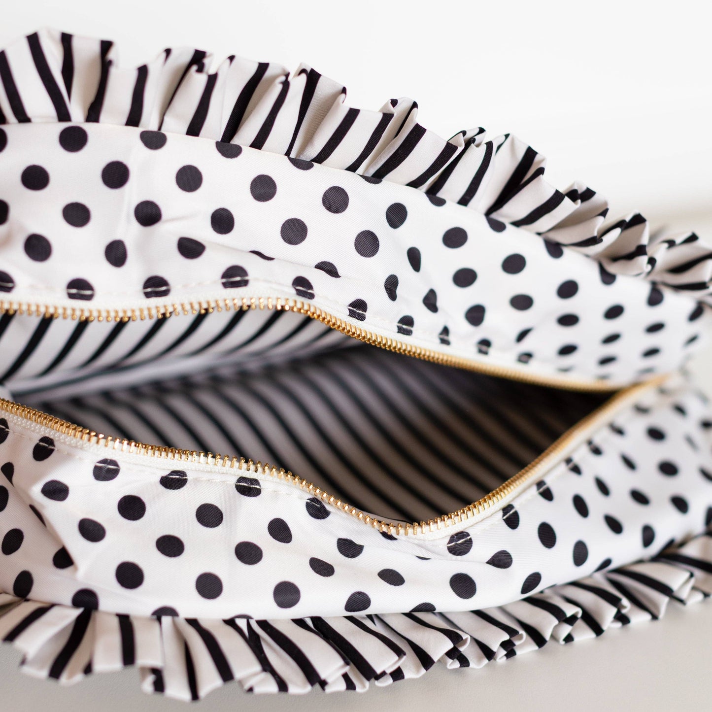 Polka Stripe Ruffled Nylon XL Pouch