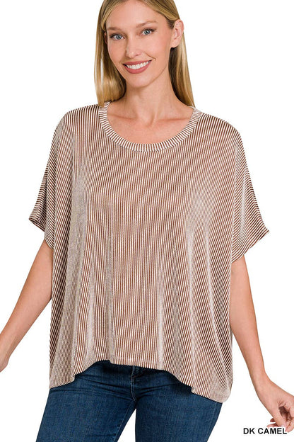 Dawn Ribbed Striped Oversized Short Sleeve Top