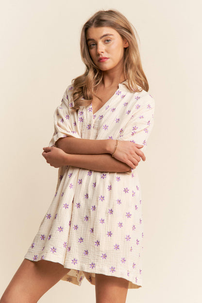 Ava  Flower Embroidered V Neck Romper