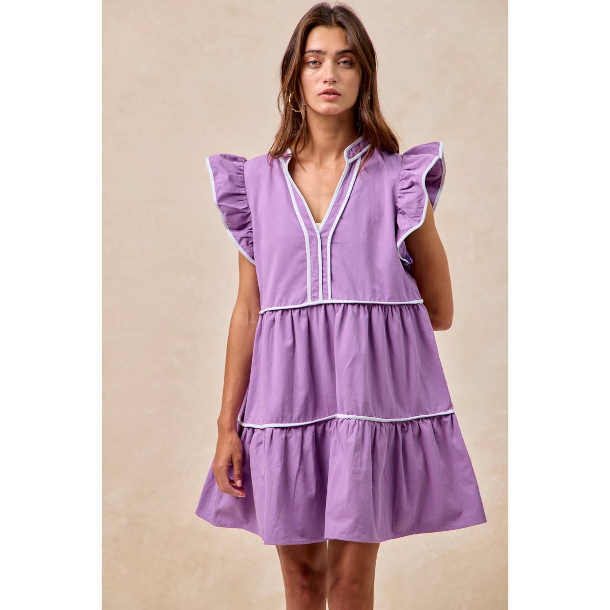 GAMEDAY THEME CONTRAST BINDING RUFFLED DRESS
