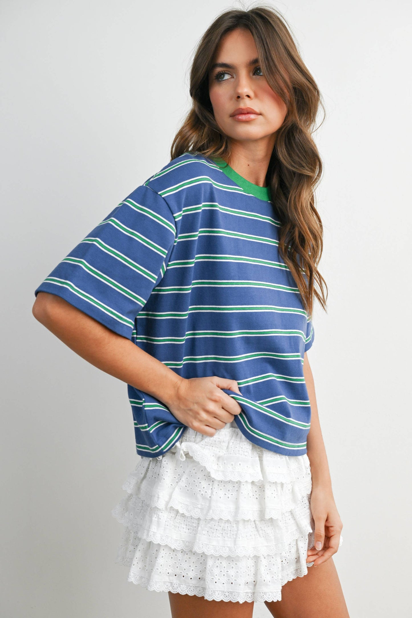 Sam Striped Boxy Cropped T-Shirt