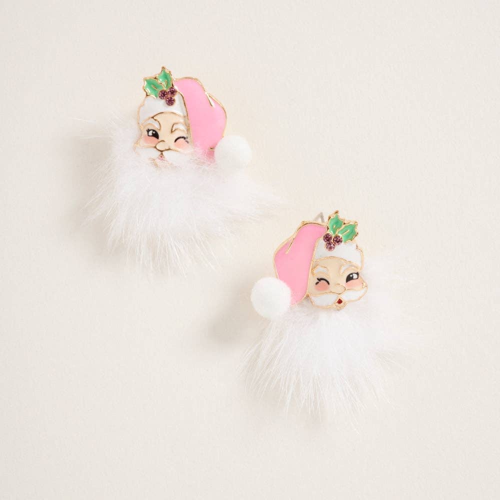 Santa Claus Face with Fur Beard Post Earrings