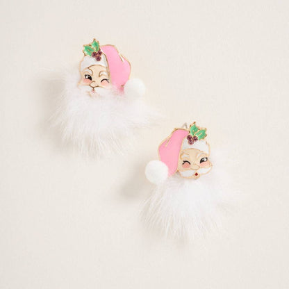 Santa Claus Face with Fur Beard Post Earrings