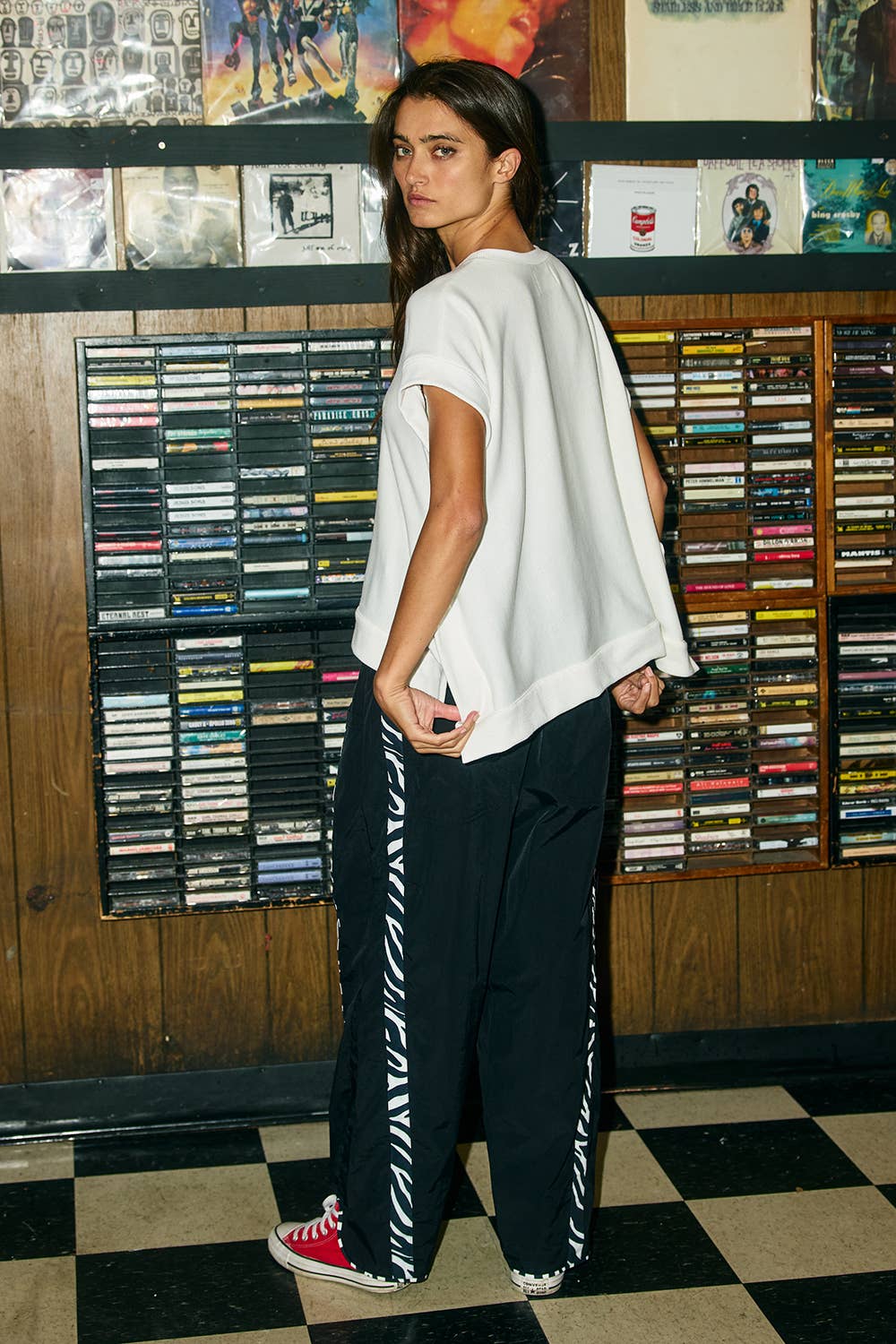 Zebra Side-Striped Wide-Leg Windbreaker Pants