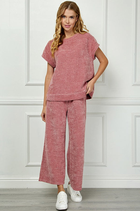 Chenille Cropped Wide Pants & Top