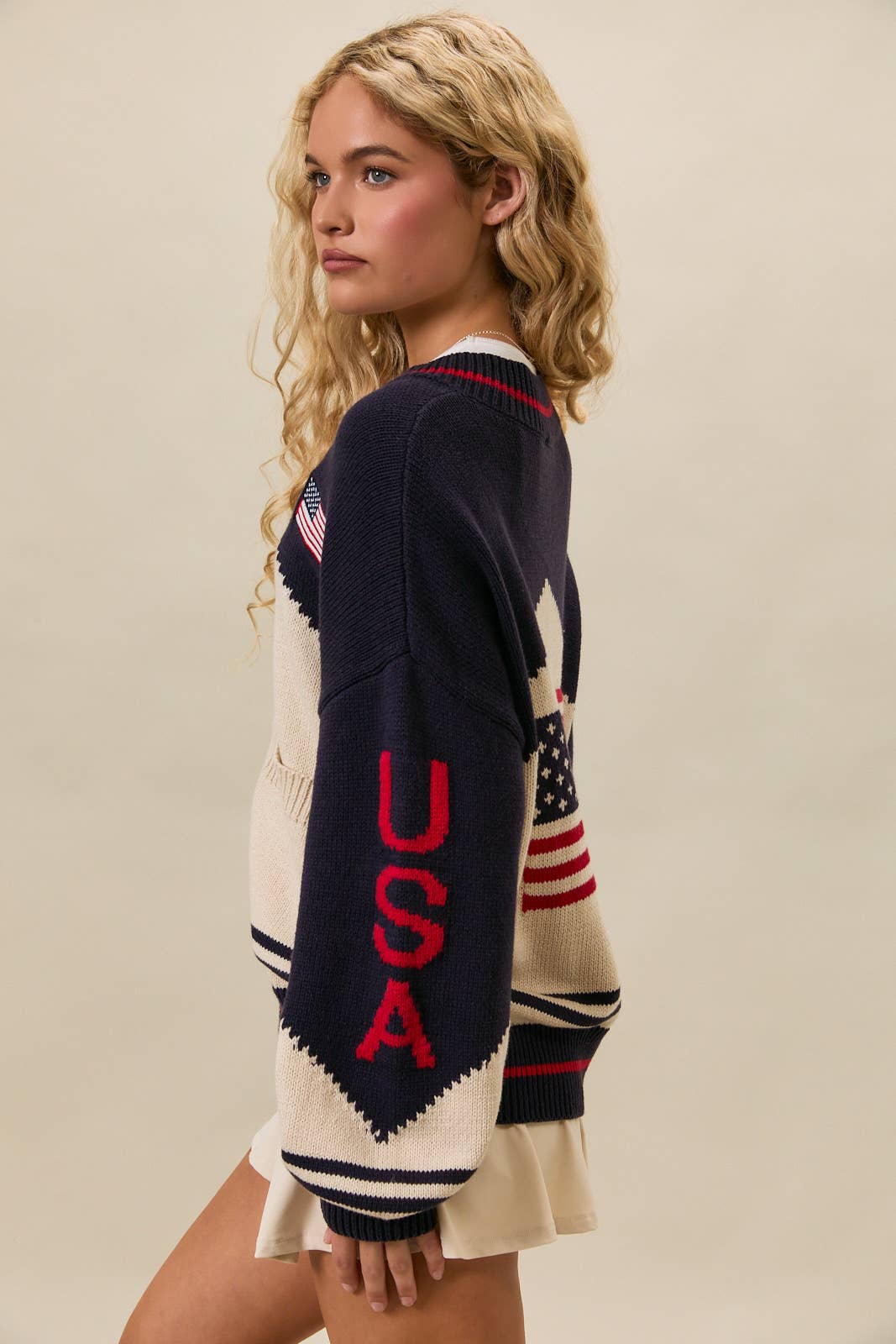LONG SLEEVE "USA FLAG" SWEATER JACKET