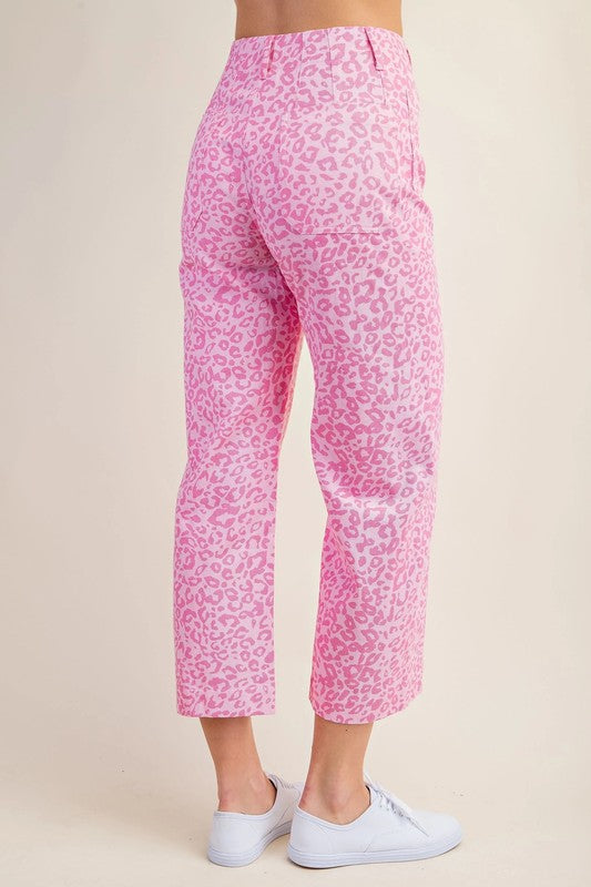 Pink Leopard Print Cropped Pants