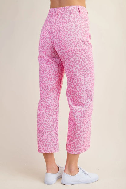 Pink Leopard Print Cropped Pants