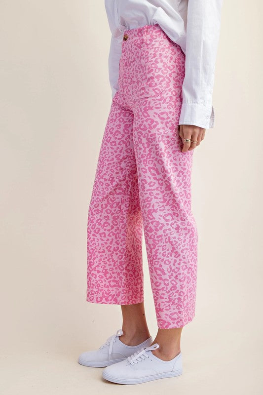 Pink Leopard Print Cropped Pants