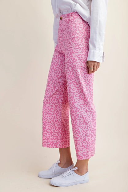Pink Leopard Print Cropped Pants