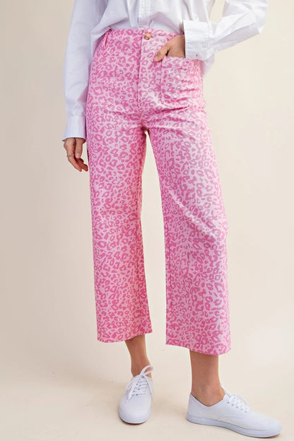 Pink Leopard Print Cropped Pants