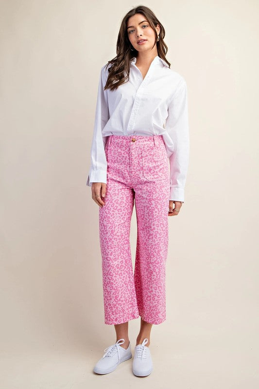 Pink Leopard Print Cropped Pants