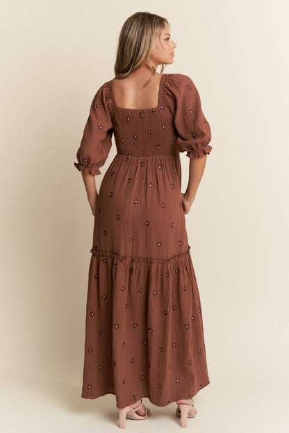 Monica Floral Embroidered Tiered Maxi Dress