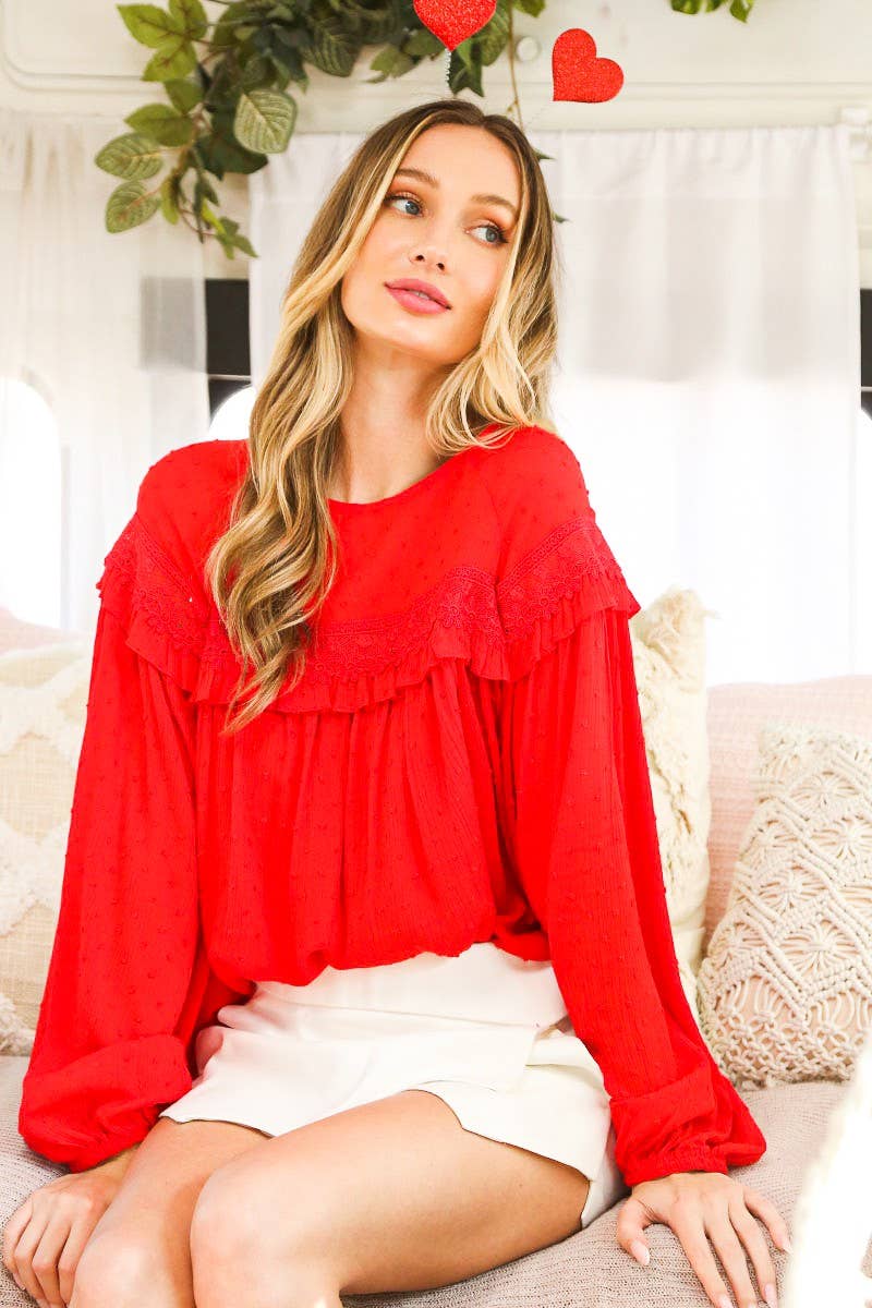 Remi Lace-Up Back Detail Swiss Dot Patterned Blouse
