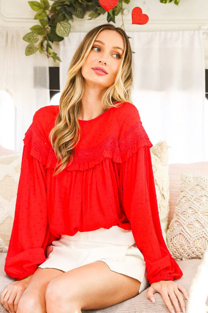Remi Lace-Up Back Detail Swiss Dot Patterned Blouse