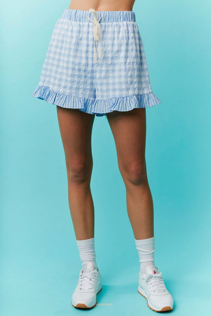 Seersucker Checker and Stripe Print Mini Shorts