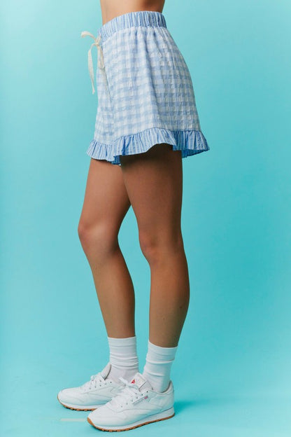 Seersucker Checker and Stripe Print Mini Shorts