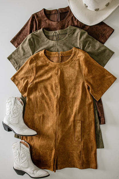 Hazel Suede Short Sleeve Romper