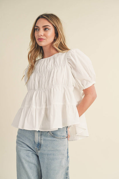 SWEET LEMONADE TIERED SHIRRING PUFF SLEEVE