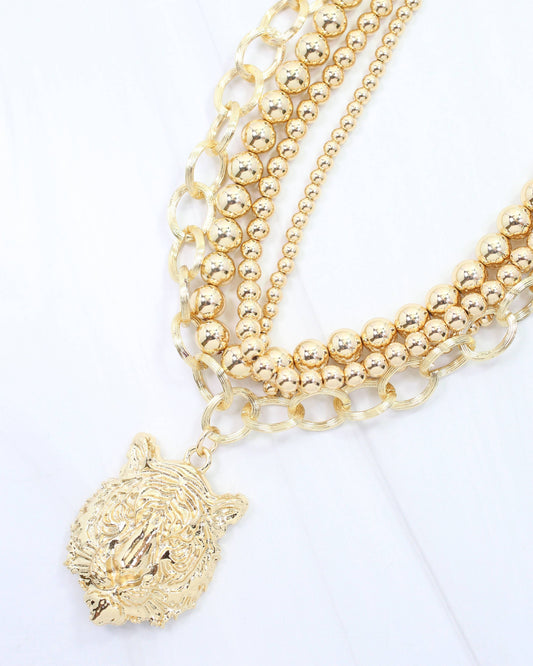 Wildcat Beaded Layered Necklace Gold