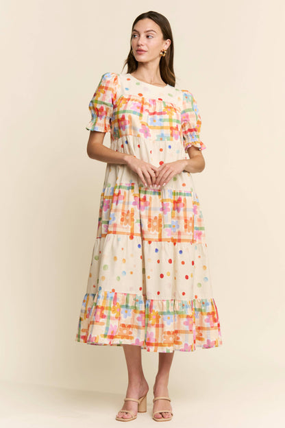 MULTI COLOR FLORAL TIERED DRESS