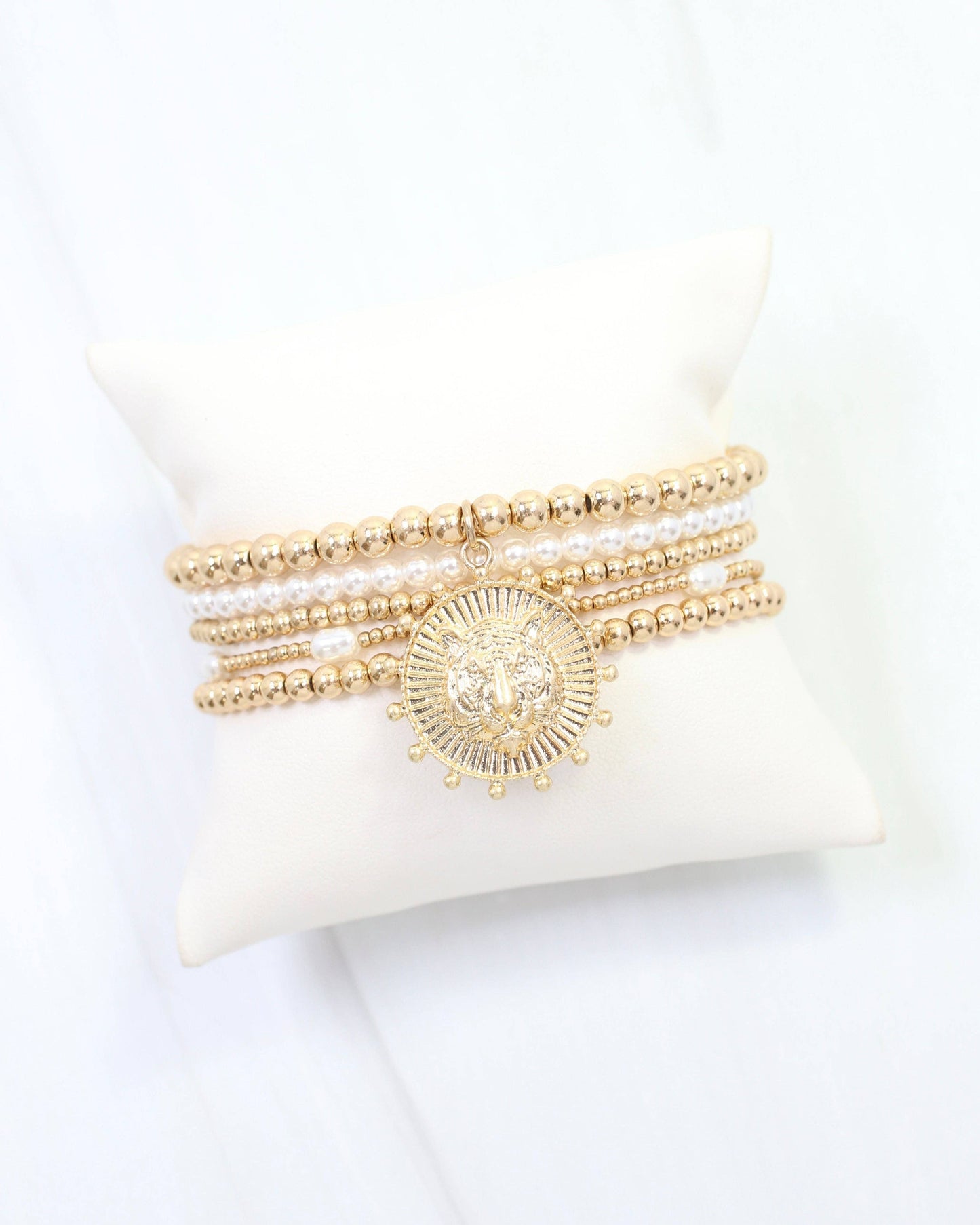 Carmen Coin Beaded Bracelet Set Tiger Worn Gold