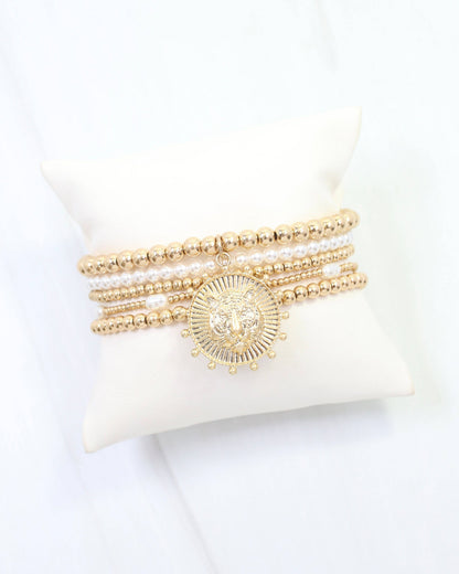 Carmen Coin Beaded Bracelet Set Tiger Worn Gold