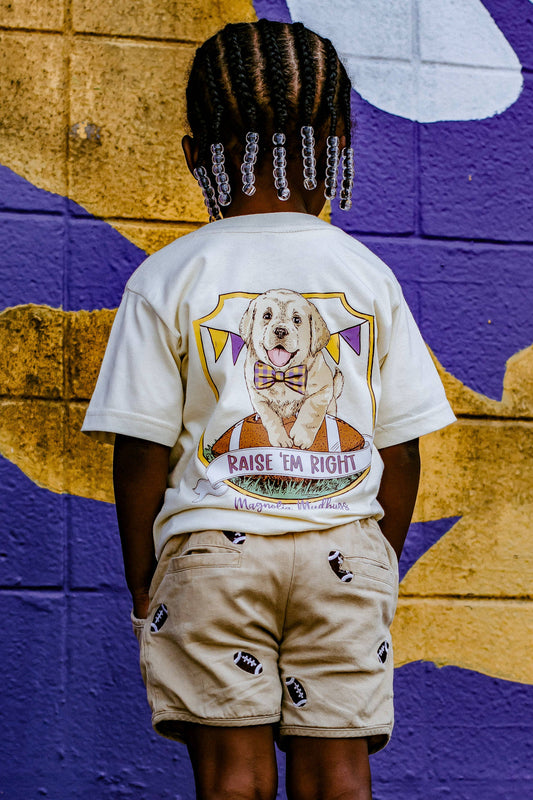 Football Pup Kid’s T-shirt, Purple/Gold