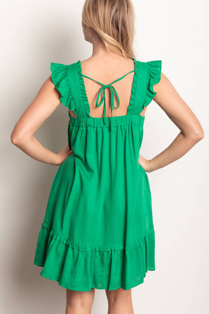 Madison Ruffled Solid Linen Backless Mini Dress